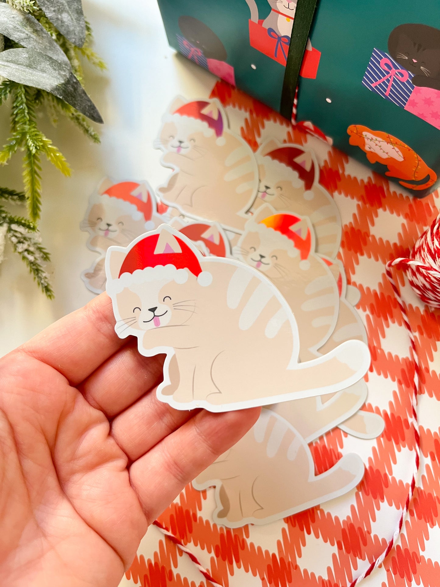 Holographic Christmas Cat Sticker