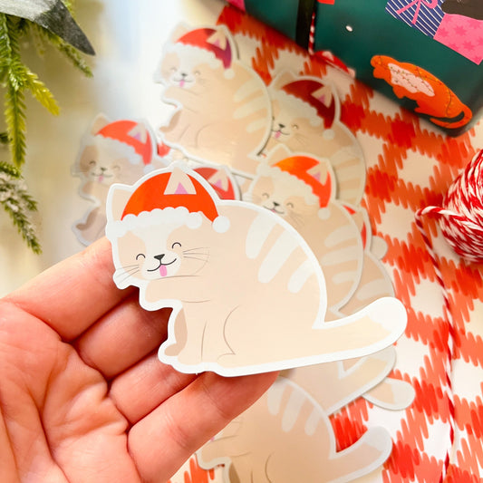Holographic Christmas Cat Sticker